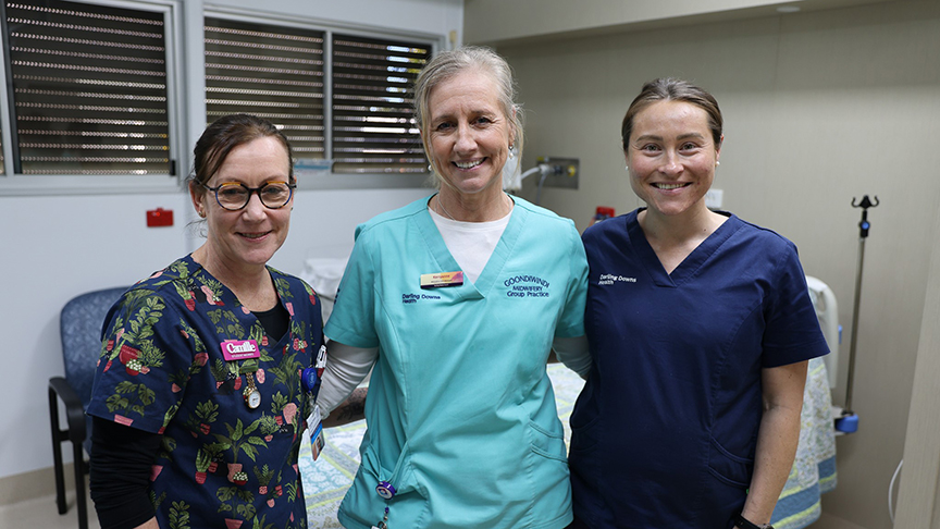 Midwives including Unit Manager Kerryanne Maddox (centre) at the newly upgraded rooms